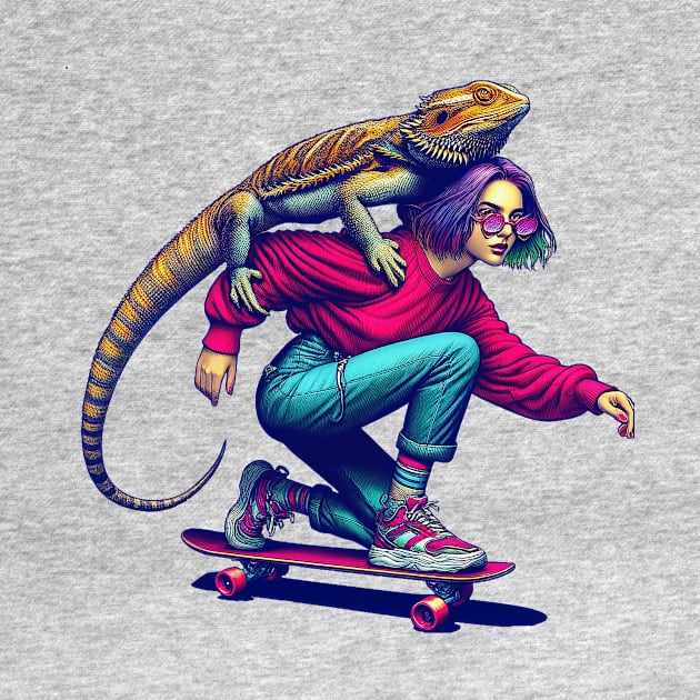 Skater with Bearded Dragon by Sideways Tees